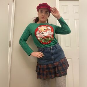 Upcycled Retro Santa Christmas Shirt Glitter Women’s L